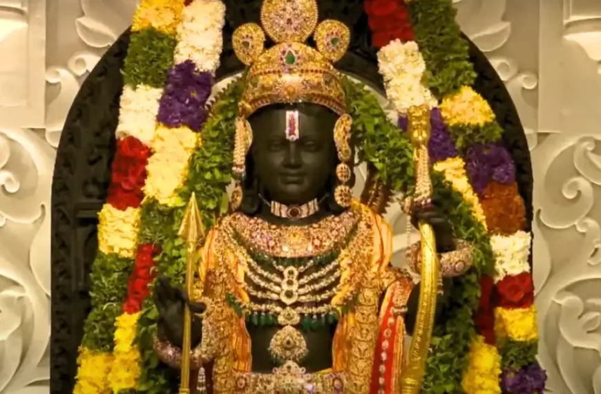 A serene Lord Ram Lalla idol beautifully placed in the Ram Mandir, Ayodhya