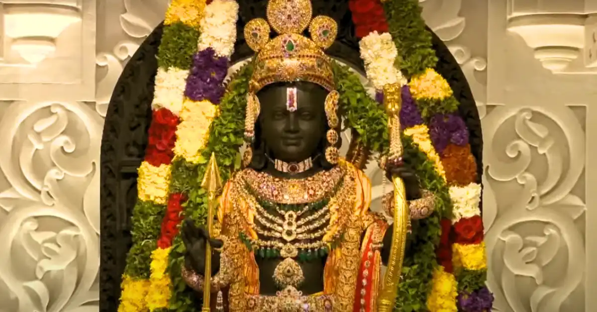 A serene Lord Ram Lalla idol beautifully placed in the Ram Mandir, Ayodhya